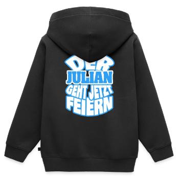 Julian - Kinder Premium Organic Zip Hoodie - Schwarz - Hinten - AI Model Kid Male (0cm)