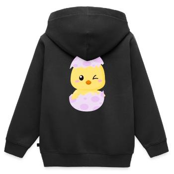 Nettes kleines Küken in einer Eierschale - Kinder Premium Organic Zip Hoodie - Schwarz - Hinten - AI Model Kid Male (0cm)