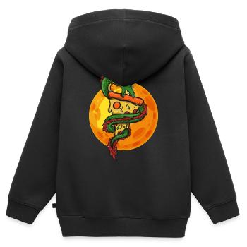 Drache mit Pizza , Mond, Geschenk, Geschenkidee - Kinder Premium Organic Zip Hoodie - Schwarz - Hinten - AI Model Kid Male (0cm)