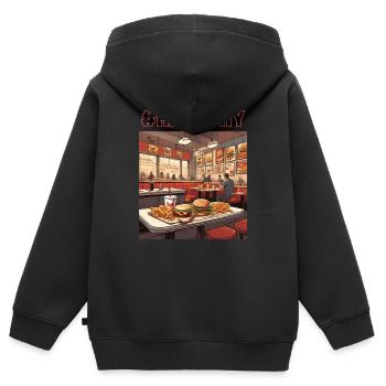 Le paradis de la restauration rapide - Sweat Premium à capuche zippé enfant bio - noir - Dos - AI Model Kid Male (0cm)