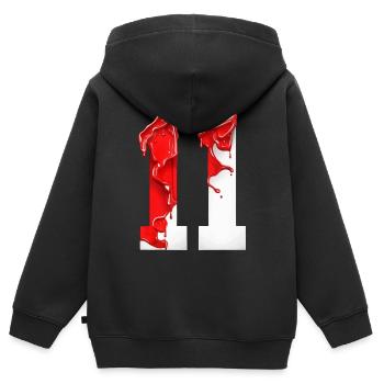 NR. 11 NUMMER 11 ROT WEIß 11. GEBURTSTAG - Kinder Premium Organic Zip Hoodie - Schwarz - Hinten - AI Model Kid Male (0cm)