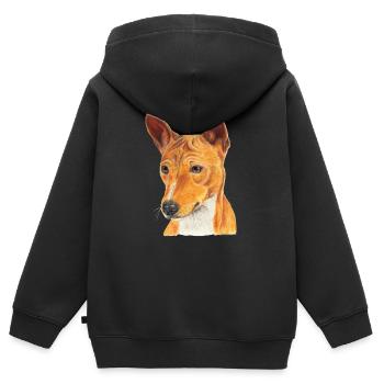 Basenji - Sweat Premium à capuche zippé enfant bio - noir - Dos - AI Model Kid Male (0cm)