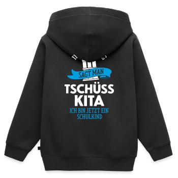 EINSCHULUNG TSHIRT JUNGE HAMBURG SCHULANFANG - Kinder Premium Organic Zip Hoodie - Schwarz - Hinten - AI Model Kid Male (0cm)