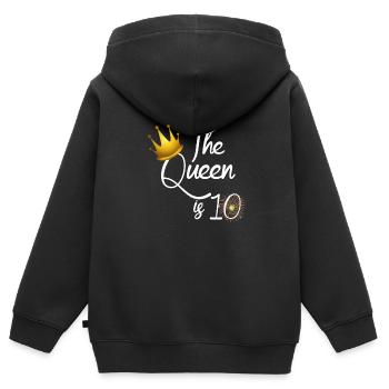 Cadeau de 10e anniversaire, 10 ans, la reine a 10 ans - Sweat Premium à capuche zippé enfant bio - noir - Dos - AI Model Kid Male (0cm)