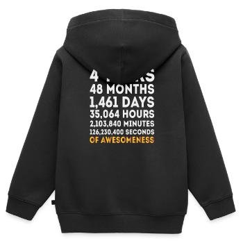 Cadeau de garçons de filles de 4ème anniversaire, anniversaire de 4 ans - Sweat Premium à capuche zippé enfant bio - noir - Dos - AI Model Kid Male (0cm)