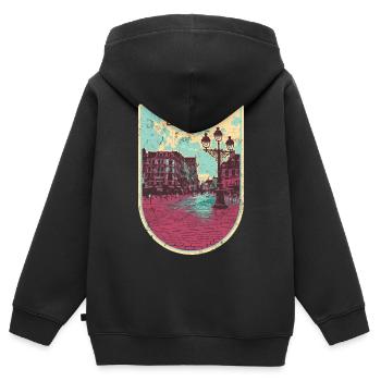 Retro-Abzeichen, Lille Frankreich ist meine Heimatstadt - Kinder Premium Organic Zip Hoodie - Schwarz - Hinten - AI Model Kid Male (0cm)