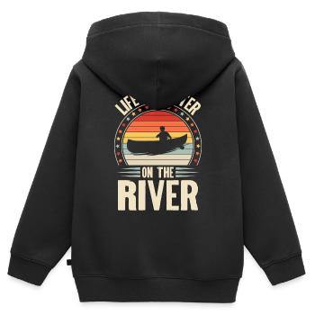 Canoë Canoë Canoë Rétro Vintage - Sweat Premium à capuche zippé enfant bio - noir - Dos - AI Model Kid Male (0cm)