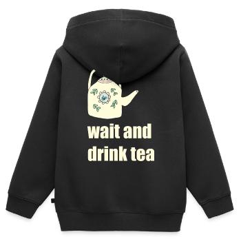 attendre et boire du thé - Sweat Premium à capuche zippé enfant bio - noir - Dos - AI Model Kid Male (0cm)