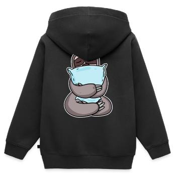 Paresseux avec oreiller - Sweat Premium à capuche zippé enfant bio - noir - Dos - AI Model Kid Male (0cm)