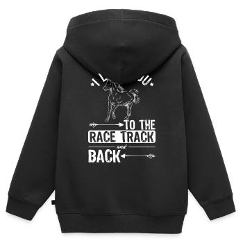 conception de chevaux de course - Sweat Premium à capuche zippé enfant bio - noir - Dos - AI Model Kid Male (0cm)