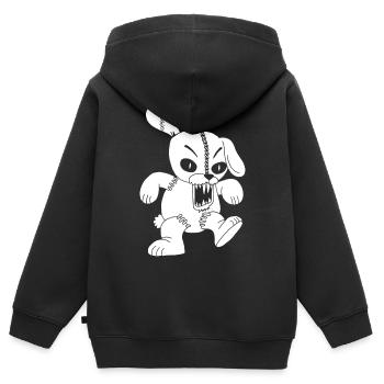 Lapin blanc monstrueux - Sweat Premium à capuche zippé enfant bio - noir - Dos - AI Model Kid Male (0cm)