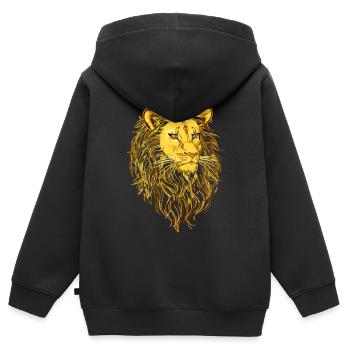 Tête de lion - Sweat Premium à capuche zippé enfant bio - noir - Dos - AI Model Kid Male (0cm)