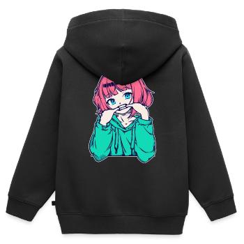 Mädchen Anime Japanisch Comic Zeichentrick Manga - Kinder Premium Organic Zip Hoodie - Schwarz - Hinten - AI Model Kid Male (0cm)