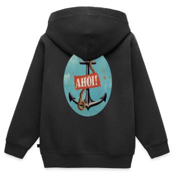 Ahoi - Kinder Premium Organic Zip Hoodie - Schwarz - Hinten - AI Model Kid Male (0cm)