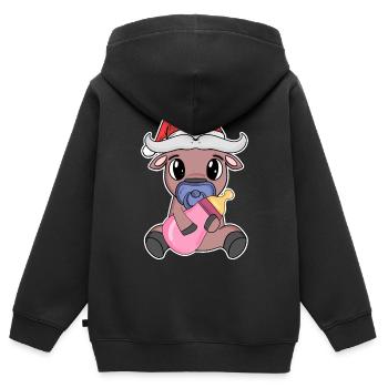 Ochse Baby Weihnachten - Kinder Premium Organic Zip Hoodie - Schwarz - Hinten - AI Model Kid Male (0cm)