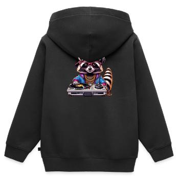 Illustration stylisée d’un DJ raton laveur cool - Sweat Premium à capuche zippé enfant bio - noir - Dos - AI Model Kid Male (0cm)