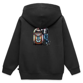Rockabilly Cat debout devant un juke-box des années 80. - Sweat Premium à capuche zippé enfant bio - noir - Dos - AI Model Kid Male (0cm)