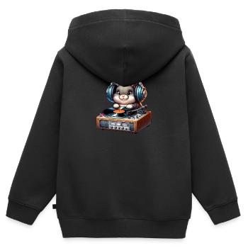 Lapin animé mignon avec des écouteurs - Sweat Premium à capuche zippé enfant bio - noir - Dos - AI Model Kid Male (0cm)