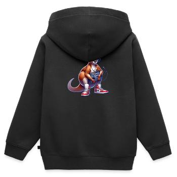 kangourou hip hop des années 80 écoutant de la musique - Sweat Premium à capuche zippé enfant bio - noir - Dos - AI Model Kid Male (0cm)