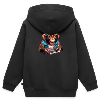 Illustration eines fröhlichen Affen im Retro-Stil der 80er Jahre - Kinder Premium Organic Zip Hoodie - Schwarz - Hinten - AI Model Kid Male (0cm)