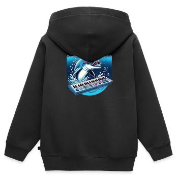 A 80s dolphin with a synthesizer underwater. - Kids Premium Organic Zip-up Hoodie - black - Back - AI Model Kid Male (0cm)