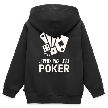 Je peux pas j ai poker - Sweat Premium à capuche zippé enfant bio - noir - Dos - AI Model Kid Male (0cm)