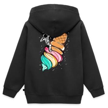 Astronaute glace space - Sweat Premium à capuche zippé enfant bio - noir - Dos - AI Model Kid Male (0cm)