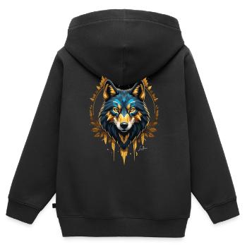 Geometrischer Goldwolf - Kinder Premium Organic Zip Hoodie - Schwarz - Hinten - AI Model Kid Male (0cm)