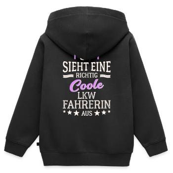 So sieht eine richtig coole LKW Fahrerin aus - Kinder Premium Organic Zip Hoodie - Schwarz - Hinten - AI Model Kid Male (0cm)