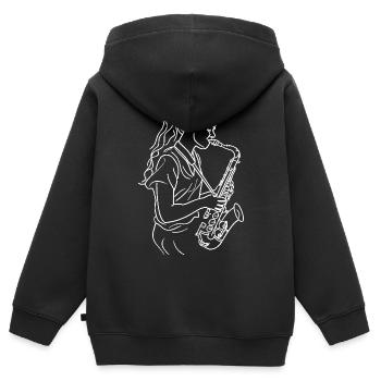 Saxophonspielerin - Kinder Premium Organic Zip Hoodie - Schwarz - Hinten - AI Model Kid Male (0cm)