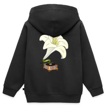 Le lys comme gramophone – Design floral nostalgique - Sweat Premium à capuche zippé enfant bio - noir - Dos - AI Model Kid Male (0cm)