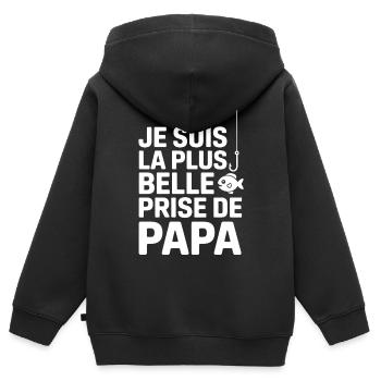 Humor Baby Body – Papas 🎣 schönster Fang - Kinder Premium Organic Zip Hoodie - Schwarz - Hinten - AI Model Kid Male (0cm)