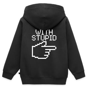 Je suis avec Stupid – Lustiger IT Spruch - Sweat Premium à capuche zippé enfant bio - noir - Dos - AI Model Kid Male (0cm)