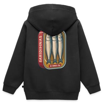 Retro Sardinen Dose mit Tomaten - Kinder Premium Organic Zip Hoodie - Schwarz - Hinten - AI Model Kid Male (0cm)