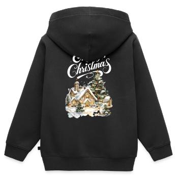 Winterdorf Weihnachtstraum Szene - Kinder Premium Organic Zip Hoodie - Schwarz - Hinten - AI Model Kid Male (0cm)