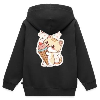 Gourmet cat and pastel cone - Kids Premium Organic Zip-up Hoodie - black - Back - AI Model Kid Male (0cm)