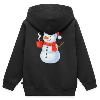 Bonhomme de neige avec écharpe et gobelet rouges - Sweat Premium à capuche zippé enfant bio - noir - Dos - AI Model Kid Male (0cm)