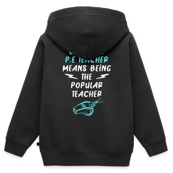 Éducation physique Professeur d’éducation physique Professeur d’éducation physique - Sweat Premium à capuche zippé enfant bio - noir - Dos - AI Model Kid Male (0cm)