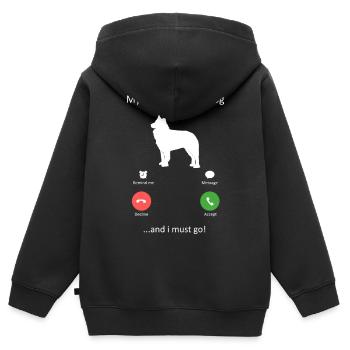 Le chien de berger belge appelle le chien d’art de l’écran du téléphone - Sweat Premium à capuche zippé enfant bio - noir - Dos - AI Model Kid Male (0cm)