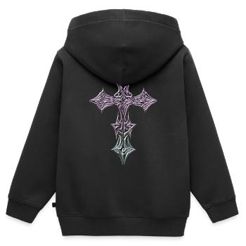 Gradient de croix filigrané orné - Sweat Premium à capuche zippé enfant bio - noir - Dos - AI Model Kid Male (0cm)