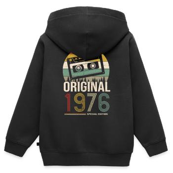 1976 anniversaire 1976 né en 1976 anniversaire - Sweat Premium à capuche zippé enfant bio - noir - Dos - AI Model Kid Male (0cm)