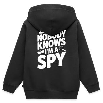 Personne ne sait que je suis un espion - Sweat Premium à capuche zippé enfant bio - noir - Dos - AI Model Kid Male (0cm)