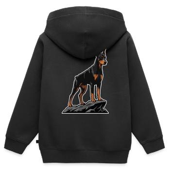 Dobermannhund auf Felsporträt Elite Black - Kinder Premium Organic Zip Hoodie - Schwarz - Hinten - AI Model Kid Male (0cm)