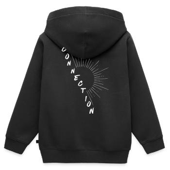 CONNECTION – Universelle Energie - Kinder Premium Organic Zip Hoodie - Schwarz - Hinten - AI Model Kid Male (0cm)