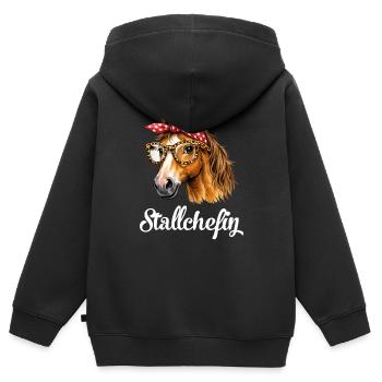 Stallchefin Pferd Stall lustig - Kinder Premium Organic Zip Hoodie - Schwarz - Hinten - AI Model Kid Male (0cm)