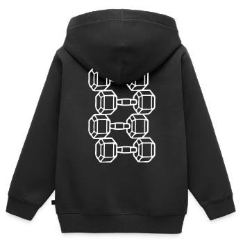 Hanteln Symbol Gewichte Training - Kinder Premium Organic Zip Hoodie - Schwarz - Hinten - AI Model Kid Male (0cm)