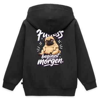 Fitness beginnt morgen Mops Lustiger Spruch - Kinder Premium Organic Zip Hoodie - Schwarz - Hinten - AI Model Kid Male (0cm)