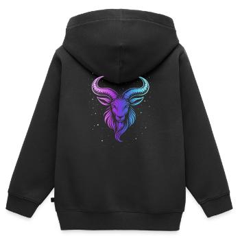 Chèvre colorée avec motif d’étoiles - Sweat Premium à capuche zippé enfant bio - noir - Dos - AI Model Kid Male (0cm)