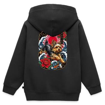 Yorkshire Terrier im Japan Tattoo Stil - Kinder Premium Organic Zip Hoodie - Schwarz - Hinten - AI Model Kid Male (0cm)