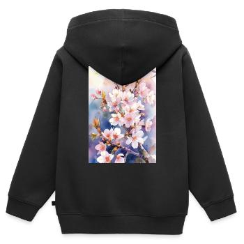 Aquarellfarben pastellfarbene Kirschblüten - Kinder Premium Organic Zip Hoodie - Schwarz - Hinten - AI Model Kid Male (0cm)